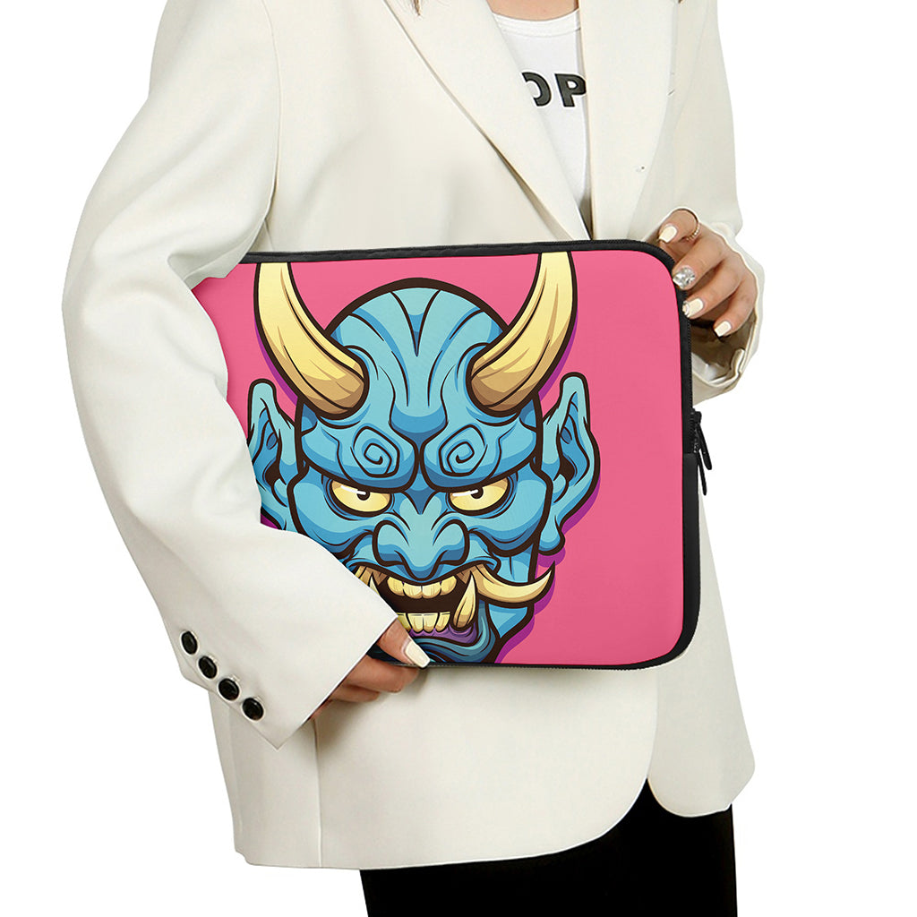 Blue Japanese Demon Print Laptop Sleeve