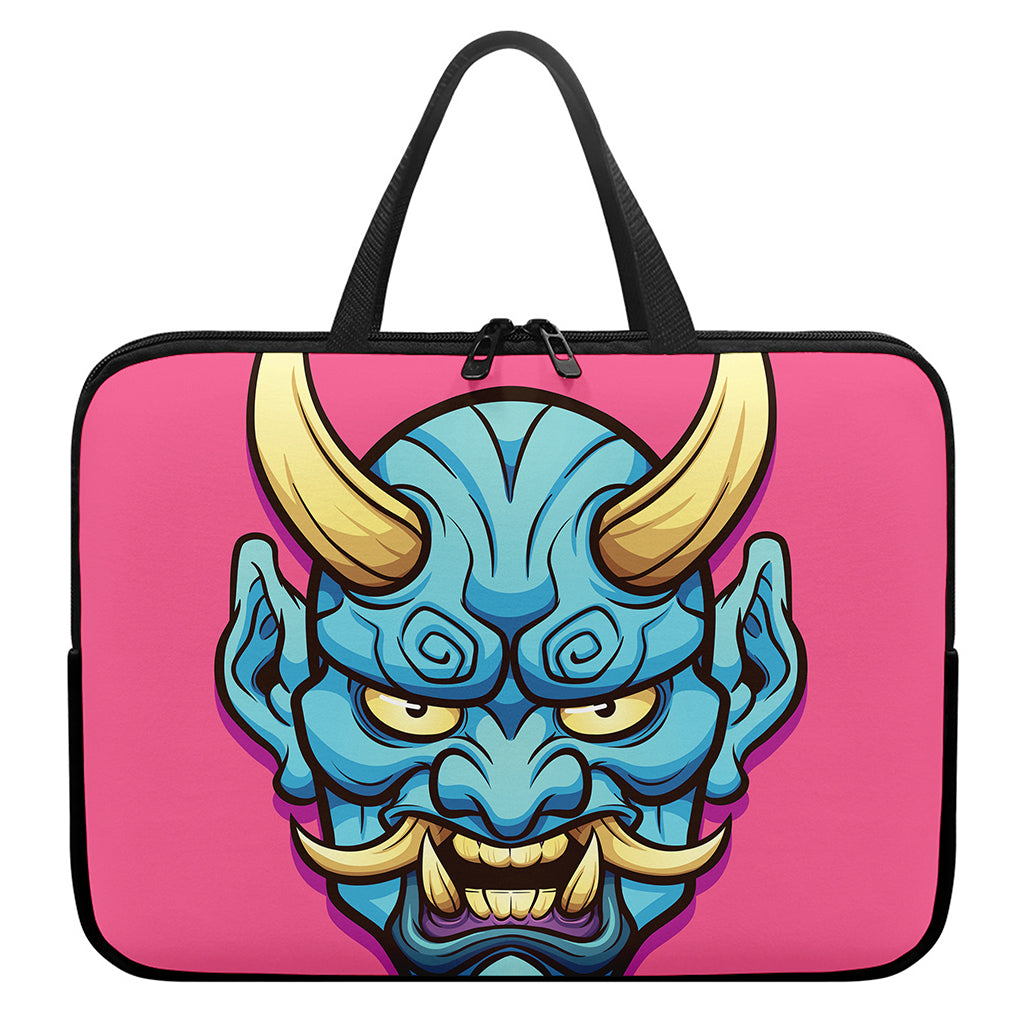 Blue Japanese Demon Print Laptop Sleeve With Handle