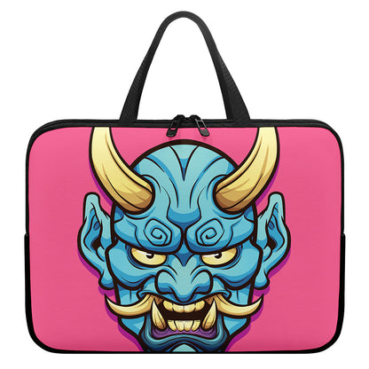 Blue Japanese Demon Print Laptop Sleeve With Handle