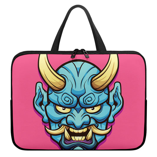 Blue Japanese Demon Print Laptop Sleeve With Handle