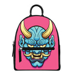 Blue Japanese Demon Print Leather Backpack