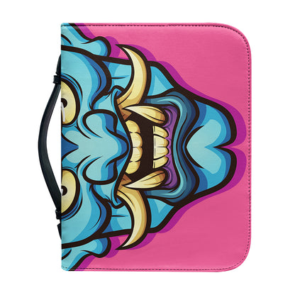 Blue Japanese Demon Print Leather Bible Cover