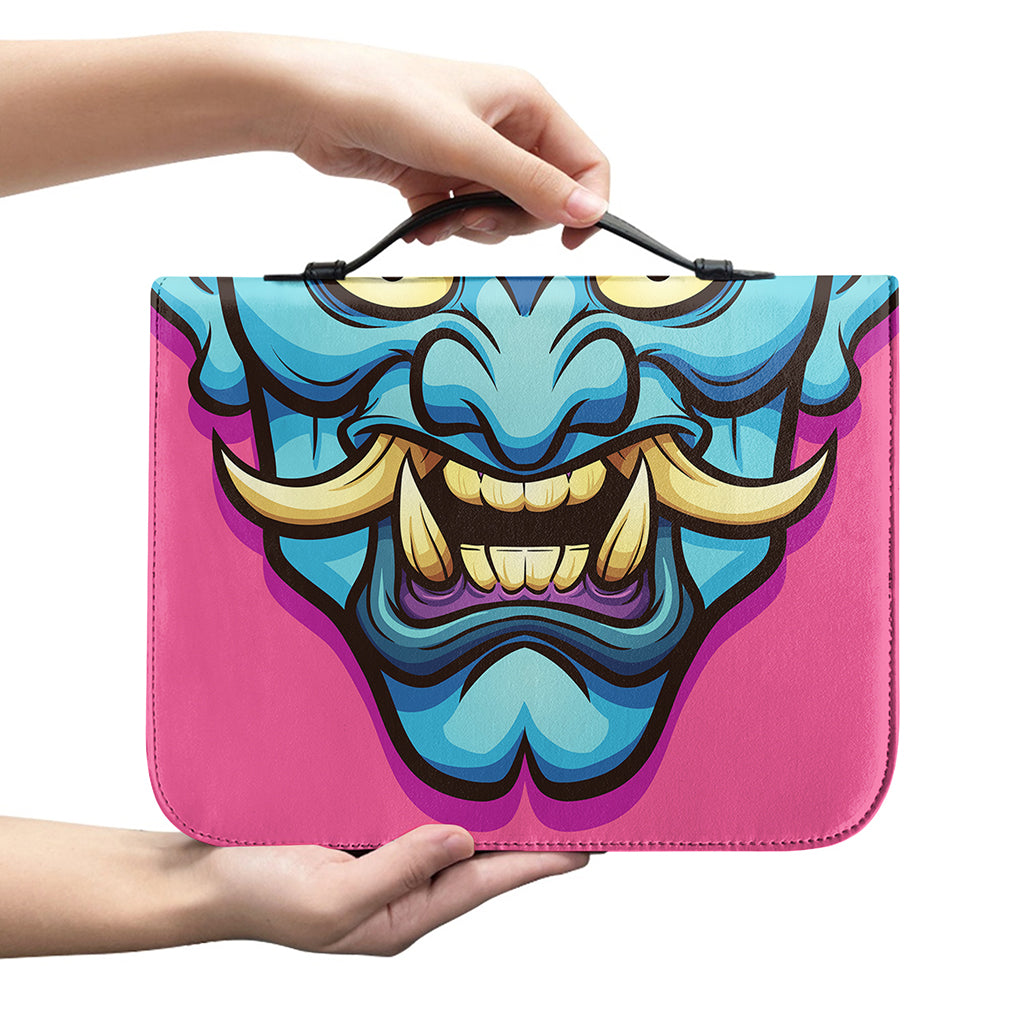 Blue Japanese Demon Print Leather Bible Cover