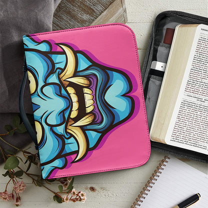 Blue Japanese Demon Print Leather Bible Cover