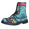 Blue Japanese Demon Print Lace-Up Boots