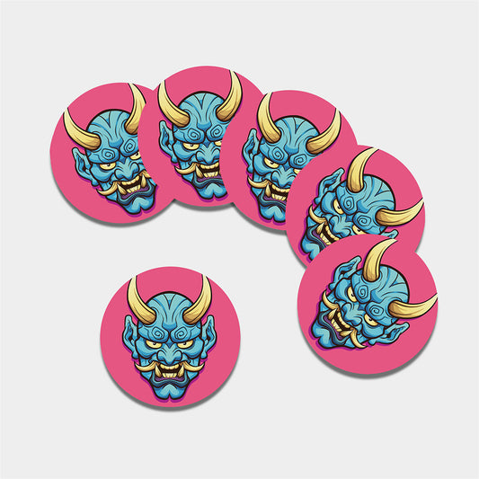 Blue Japanese Demon Print Leather Coaster Set