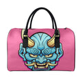 Blue Japanese Demon Print Leather Duffel Bag