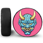 Blue Japanese Demon Print Leather Spare Tire Cover