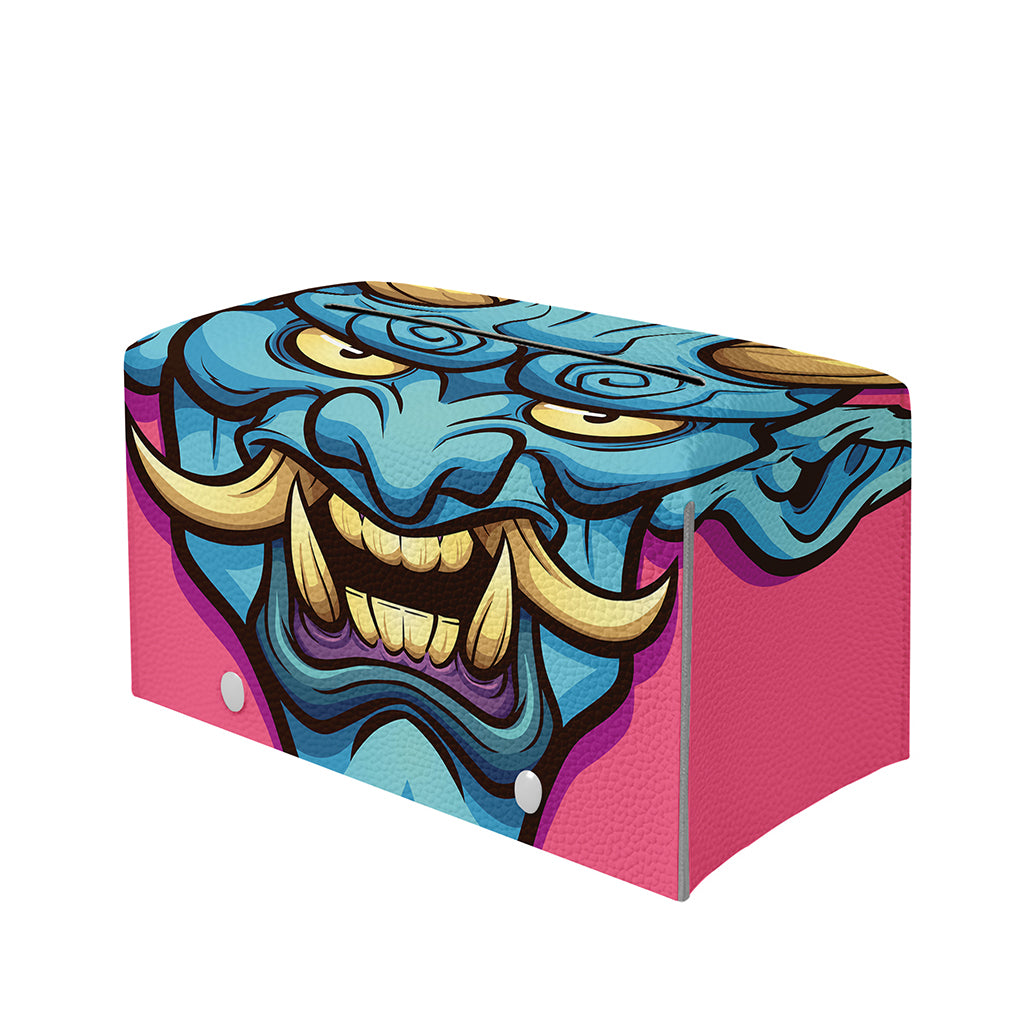 Blue Japanese Demon Print Leather Tissue Box Cover