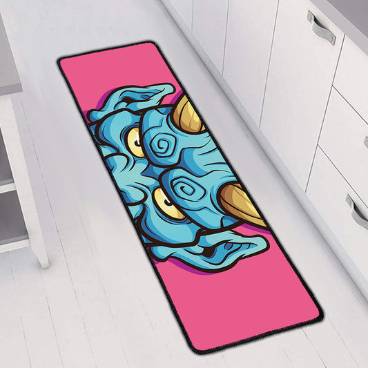Blue Japanese Demon Print Long Kitchen Mat