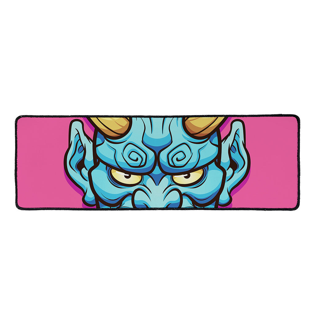Blue Japanese Demon Print Long Kitchen Mat