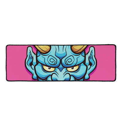 Blue Japanese Demon Print Long Kitchen Mat