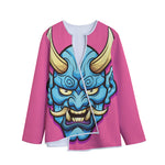 Blue Japanese Demon Print Long Sleeve Short Coat