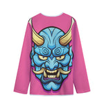Blue Japanese Demon Print Long Sleeve Short Coat
