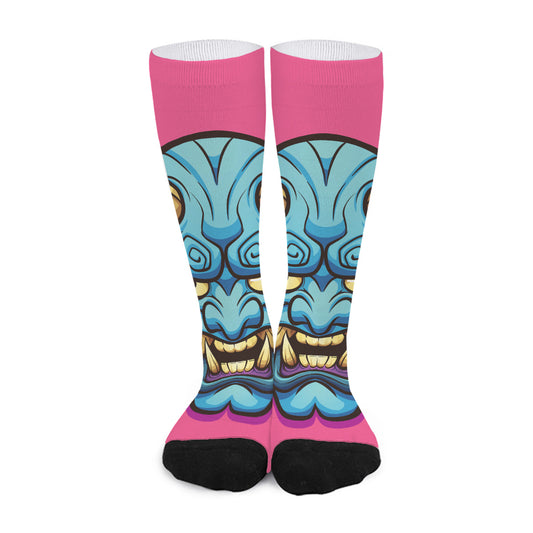 Blue Japanese Demon Print Long Socks