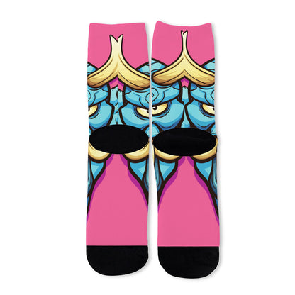 Blue Japanese Demon Print Long Socks