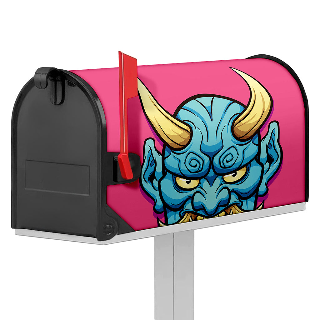 Blue Japanese Demon Print Mailbox Cover