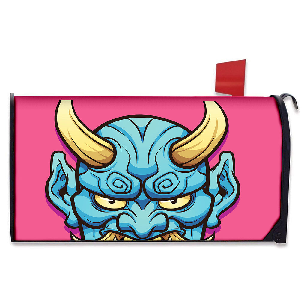 Blue Japanese Demon Print Mailbox Cover