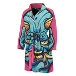 Blue Japanese Demon Print Men's Bathrobe