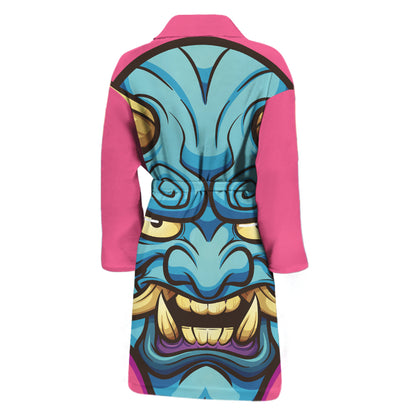 Blue Japanese Demon Print Men's Bathrobe