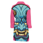 Blue Japanese Demon Print Men's Bathrobe