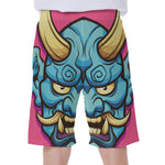 Blue Japanese Demon Print Men's Beach Shorts