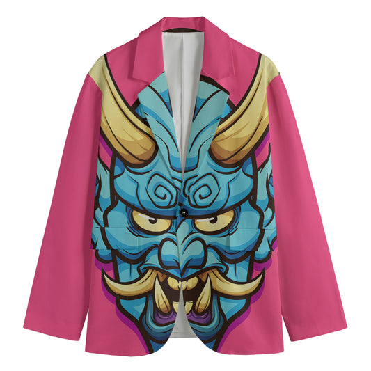 Blue Japanese Demon Print Men's Blazer