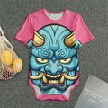 Blue Japanese Demon Print Men's Bodysuit