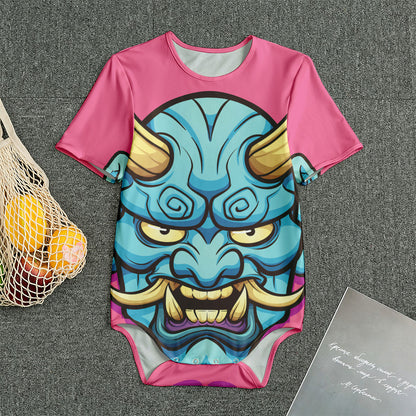 Blue Japanese Demon Print Men's Bodysuit