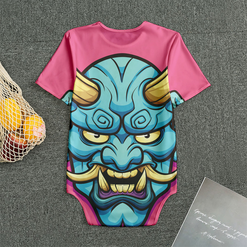Blue Japanese Demon Print Men's Bodysuit