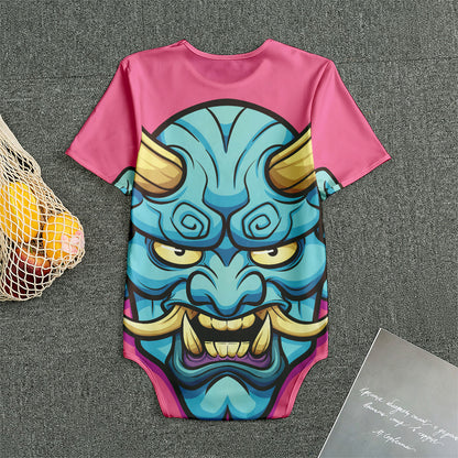 Blue Japanese Demon Print Men's Bodysuit