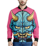 Blue Japanese Demon Print Men's Bomber Jacket