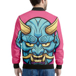 Blue Japanese Demon Print Men's Bomber Jacket
