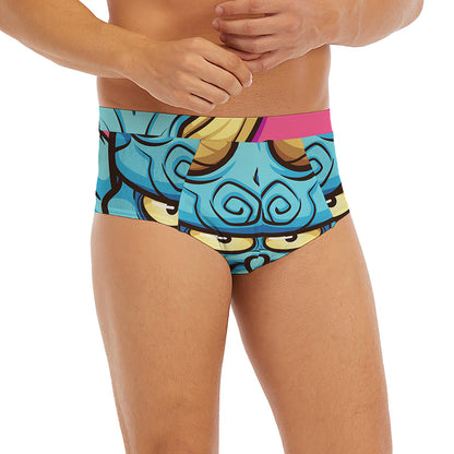 Blue Japanese Demon Print Men's Briefs