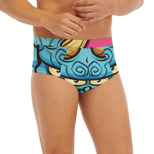 Blue Japanese Demon Print Men's Briefs