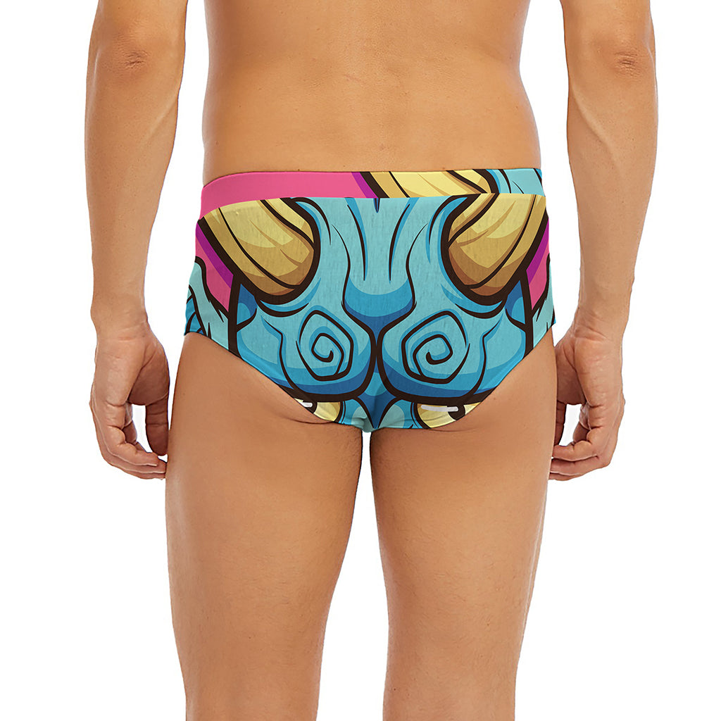 Blue Japanese Demon Print Men's Briefs