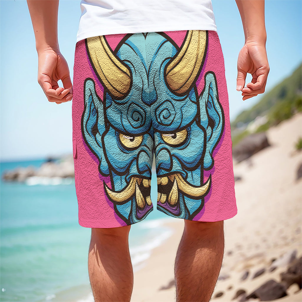 Blue Japanese Demon Print Men's Cargo Shorts