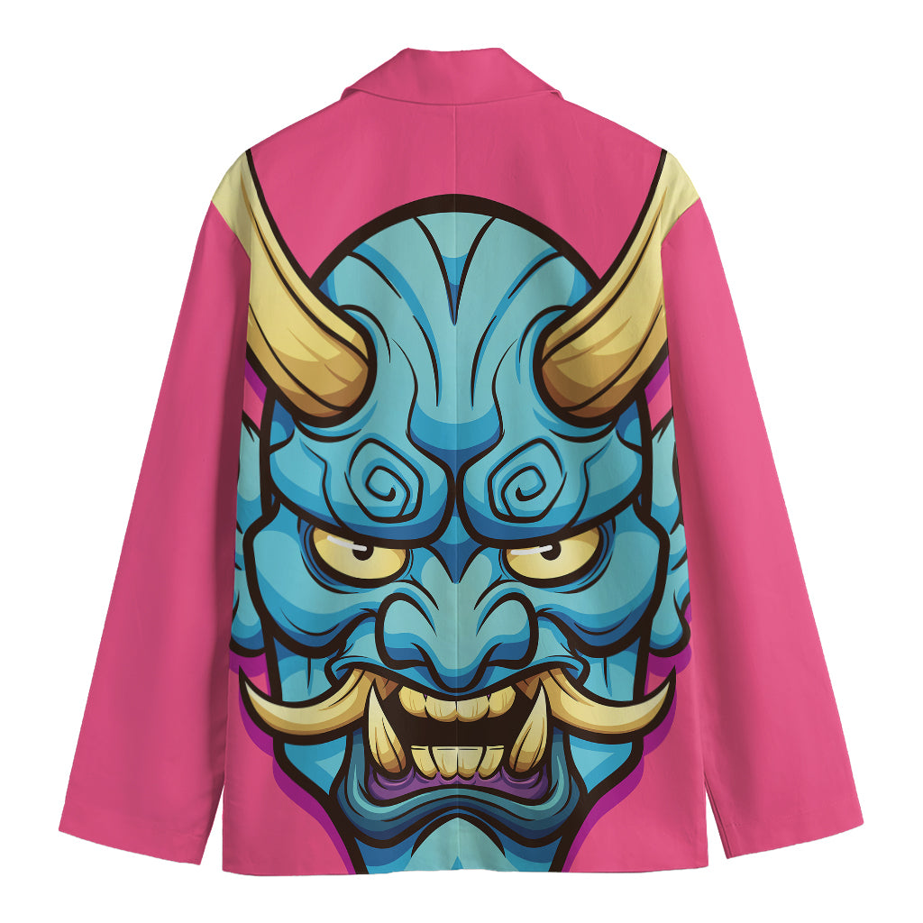 Blue Japanese Demon Print Men's Cotton Blazer