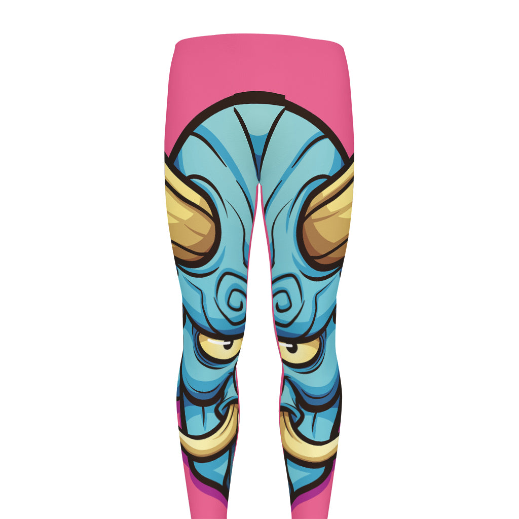 Blue Japanese Demon Print Men's leggings