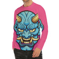 Blue Japanese Demon Print Men's Long Sleeve Rash Guard