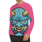 Blue Japanese Demon Print Men's Long Sleeve Rash Guard