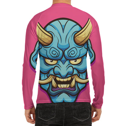 Blue Japanese Demon Print Men's Long Sleeve Rash Guard