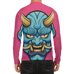 Blue Japanese Demon Print Men's Long Sleeve Rash Guard