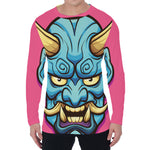 Blue Japanese Demon Print Men's Long Sleeve T-Shirt