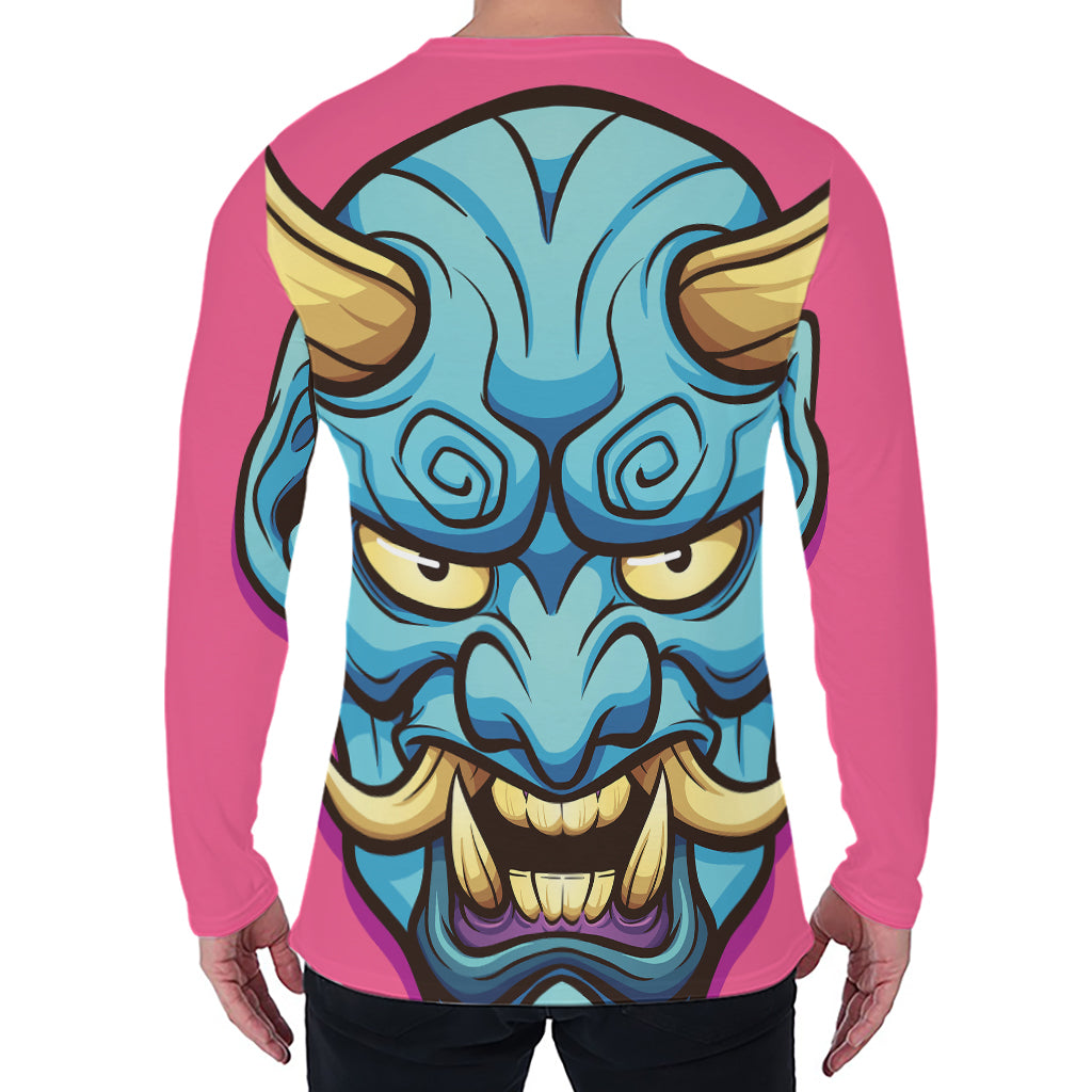 Blue Japanese Demon Print Men's Long Sleeve T-Shirt