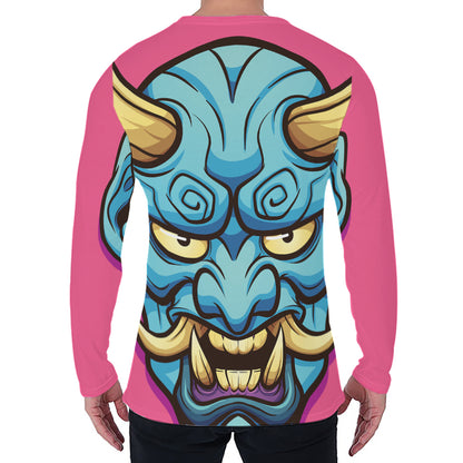 Blue Japanese Demon Print Men's Long Sleeve T-Shirt