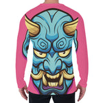 Blue Japanese Demon Print Men's Long Sleeve T-Shirt