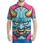 Blue Japanese Demon Print Men's Polo Shirt