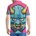 Blue Japanese Demon Print Men's Polo Shirt