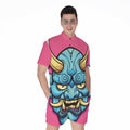 Blue Japanese Demon Print Men's Romper
